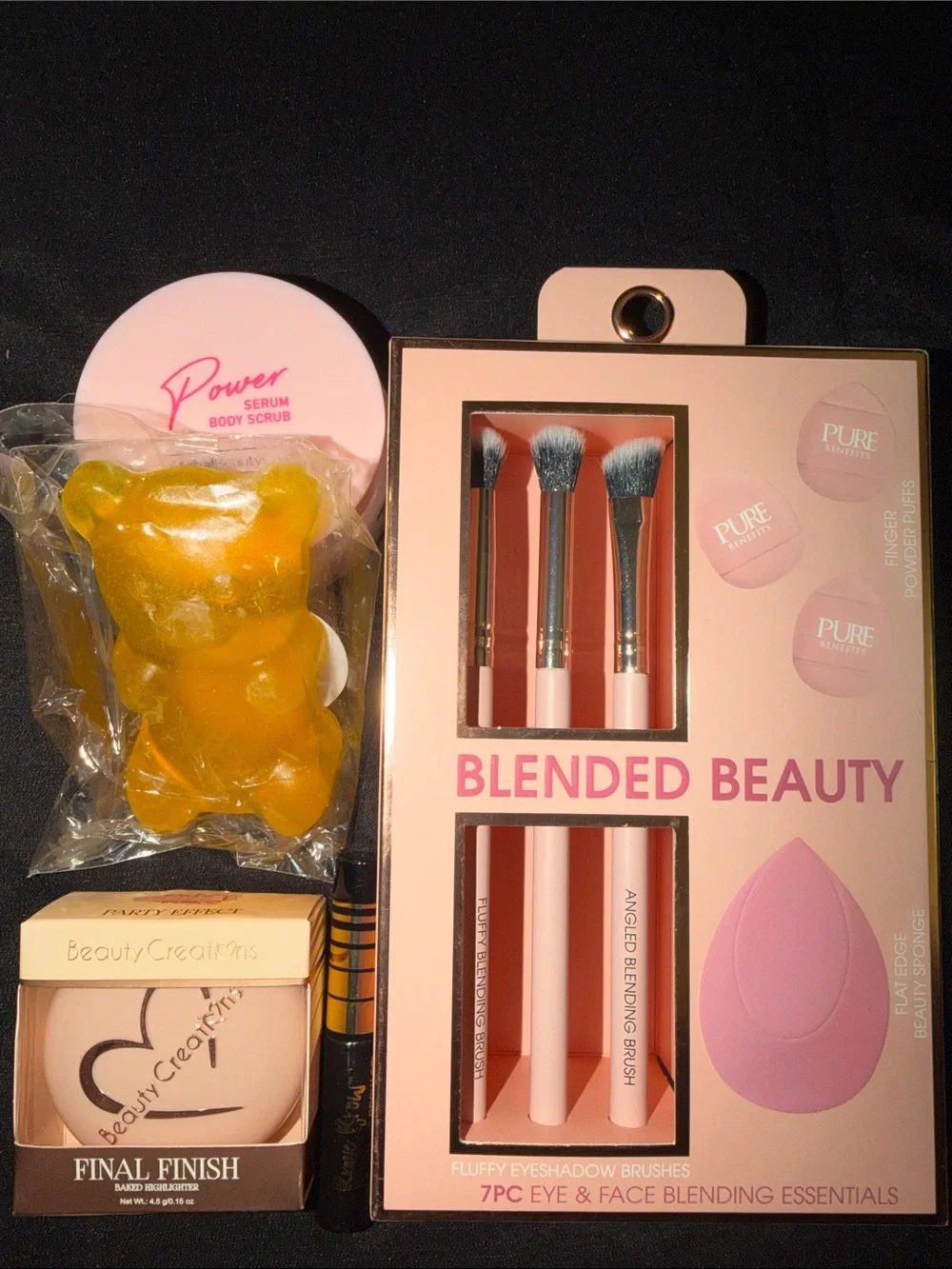 7-Pc Eye &Face Brush Set-Beauty Creations Baked Finish-Body Scrub-Brow Gel&More